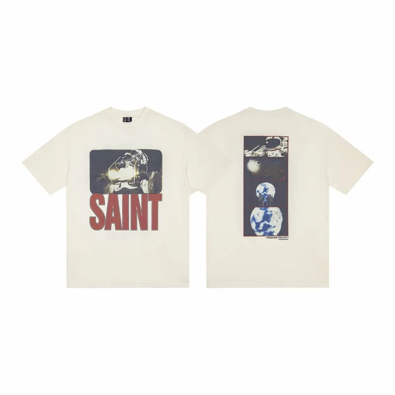 124💰S01# SAINT MICHAEL CHO fashionable astronaut print casual cotton loose short-sleeved T-shirt 15 apricot S, M, L, XL